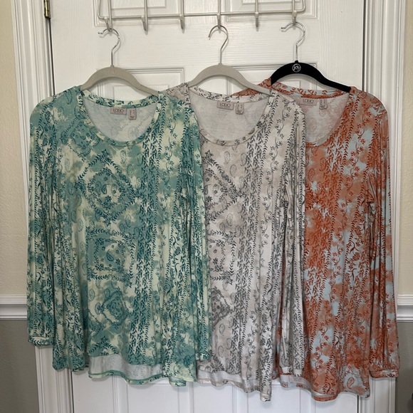 LOGO by Lori Goldstein Tops - 3 LOGO BOHO Bandana Print High Low Hem Bohemian Tops With Cuff Sleeves